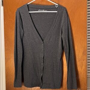 Eddie Bauer Dark Charcoal V-Neck Button Cardigan